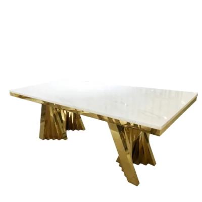 China Luxury Base Use Gold Stainless Steel Rectangle And Round Event Wedding Furniture Table for sale