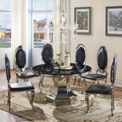 China Cheap Light Luxury Use Moderm Luxury Round Black Marble Dining Table Set for sale