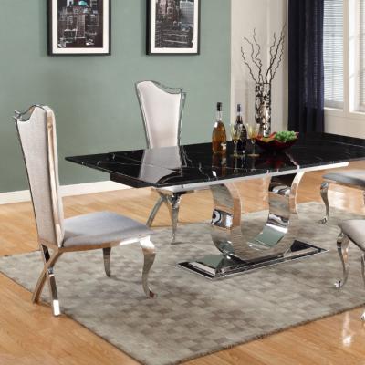 China Modern Luxury Use Stainless Steel Dinner Room Dining Table With 6 Sets Of Chairs for sale