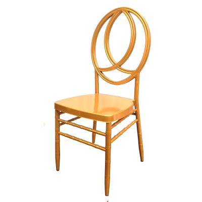 China Modern Durable Stackable Design Iron Round Back Metal Checked Steel Phoenix Wedding Chairs Gold for sale