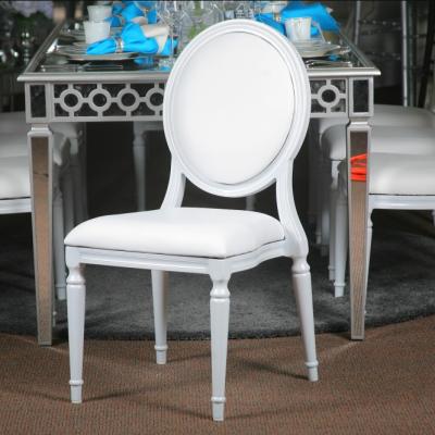 China Modern End Up Stacking White Metal Aluminum Round Back Banquet Hall Wedding Event Chairs for sale