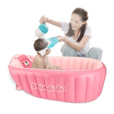 China Rest at 45'; ° Angle 2021 Kingpou EN71/CE Years New 0 to 5 Pink Bear Baby Bath Seat Anti-sliding Inflatable Folding Bath Tub for sale