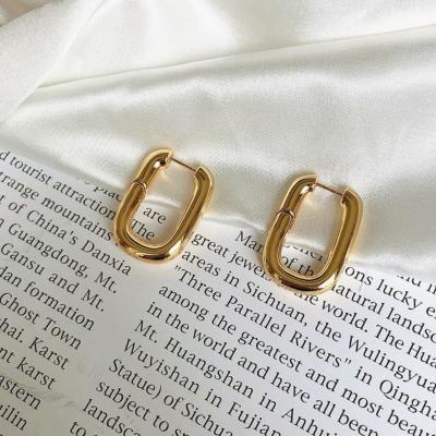 China CLASSIC Chic Minimalist Brass 18K Gold Plated Geometric Huggie Earrings Rectangle Circle Earrings High Quality Women for sale