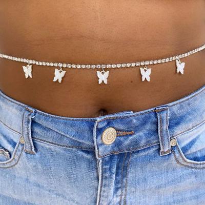 China FASHIONABLE Sexy Bing Butterfly Waist Chain Crystal Belly Chain Women Summer Beach Bikini Body Chain for sale