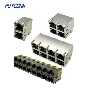 China Vrouwelijke Rechte hoek RJ45 Jack Connector, Dubbele de Laagrj45 Modulaire Schakelaar van PCB Te koop