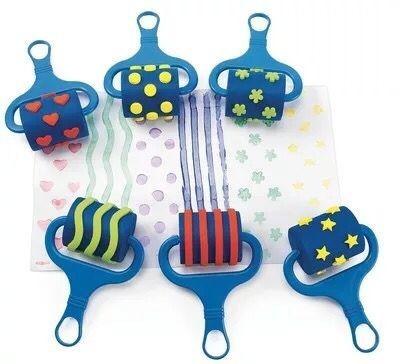 China EVA with plastic handle high quality foam stamp with rattle rattle pattern for kids for sale