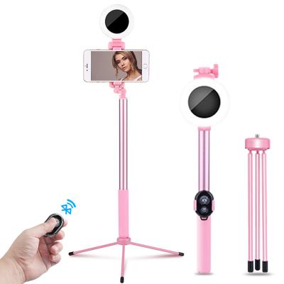 China Travor Mini Adjustable Cell Phone Tripod Stand for Smartphone with Live Light 9.2*3*9.2cm Mobile Phone Holder and Selfie Ring for sale