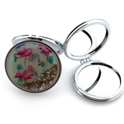 China Double Sided Creative Quicksand Girl Folding Magic Cute Double Sided Mirror Makeup for sale