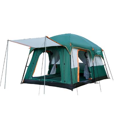 China Diagonal Tie Type Straight Wall Family Cabin Tents 2 Green Rooms With Mesh Waterproof Double Layer Big Tent For Outdoor for sale