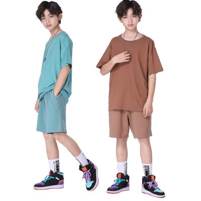 China Custom color Fade Proof ESH-007 wholesale price custom logo and baby sizing pants&shorts 2 pieces set kids biker shorts boys shorts for sale