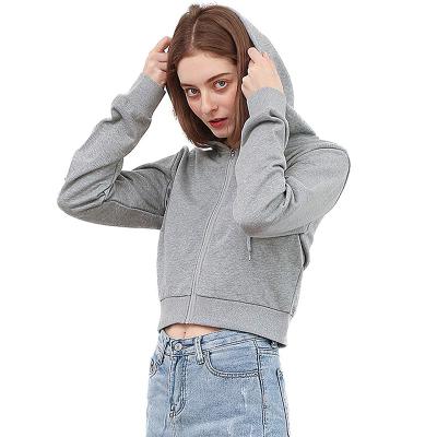 China EH-008 Anti-wrinkle good quality 80 cotton 20 polyester hoodies cropped hoodie woman full zipper style cropped pullover for sale