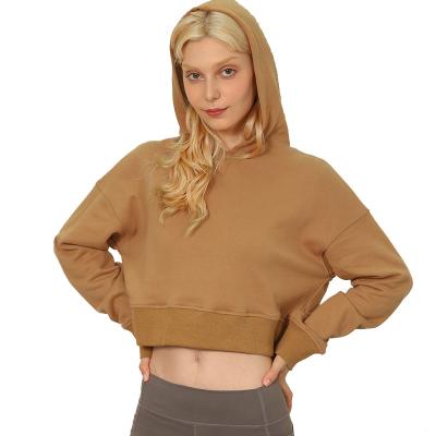 China Fashion Crop Hoodies Anti-wrinkle EH-007 Drop Shoulder Hoodie Custom Fit Top Oversized Women Crop Hoodies Pullover for sale