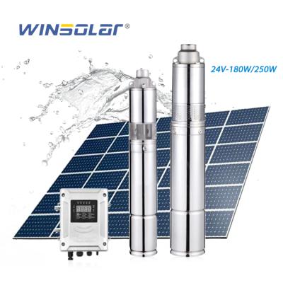 China WINSOLAR Family Homes DC 24v Stainless Steel Screw Borehole Solar Water Pumping Systems for sale