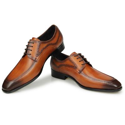 China Breathable Stylish Shoes For Men Business Formal Shoe High Quality Lace-up Derby Pointed Brown Men's Shoe Customize for sale