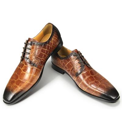 China Wholesale Printed Brown Men Shoes Genuine Leather For Business Comfortablele Customize Derby Dress Shoes for sale