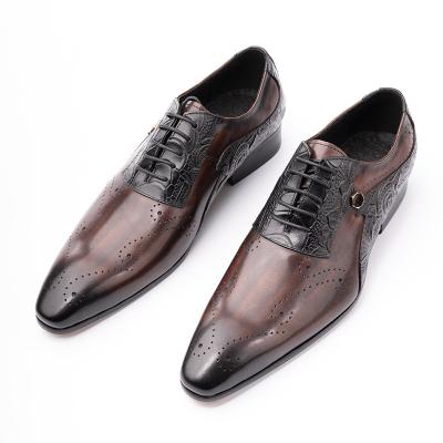 China Breathable Men's Formal Oxford Wedding Shoes Black Genuine Leather Style Fashion Patchwork Coffee Business Man Shoe for sale