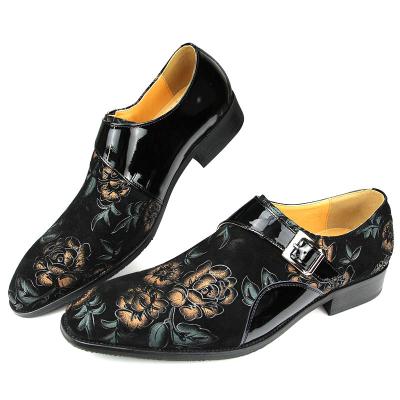 China Trendy Fashion Embroidered Loafers For Men Scare Suede And Patent Leather Shoes Office Casual Business Handmade Wedding Party Customize for sale