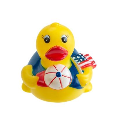 China Duck Rubber Duck Weighted Floating Upright Rubber Duck Bath Toy Yellow Rubber USA Classic Stripes Bath Material Eco-friendly Toy Soft for sale