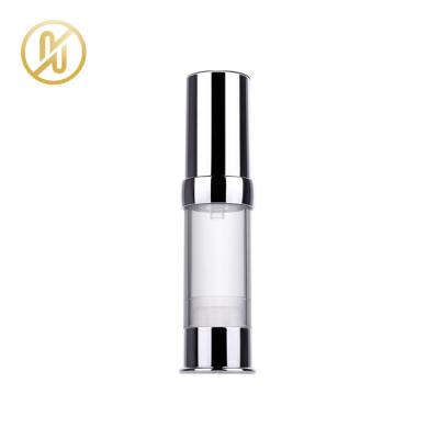 China 10ml 15ml 20ml 30ml Cosmetic Bottle Silver Airless Pump Plastic Airless Lotion Pump Bottle For BB Cream for sale