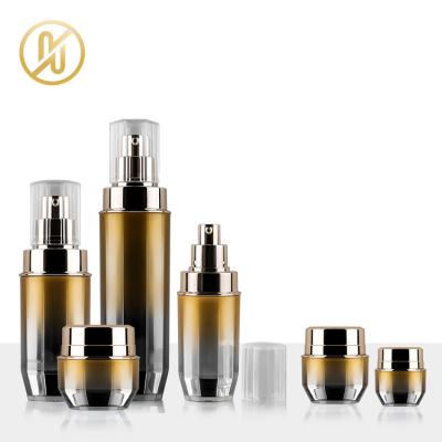 China New Design Gold Double Wall Cosmetic Cosmetic Package And Face Cream Plastic Acrylic Serum Bottles Jars Set for sale