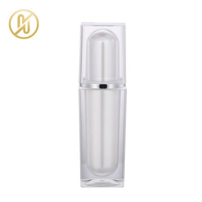 China 15ml 30ml Double Wall High Quality White Opaque Square Plastic Acrylic Lotion Pump Bottles for sale