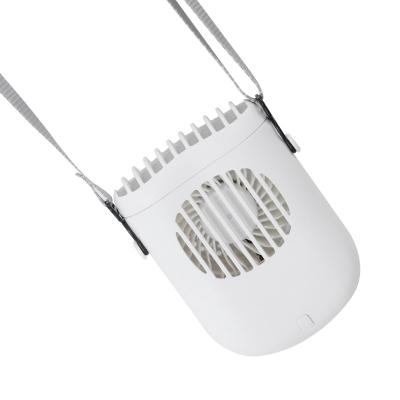 China 1200mah USB Rechargeable Mini USB Neck Light Portable Hanging Fan Radio Fan for Office Home Hand Stroller Free Fan for sale