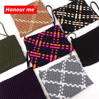 China Fashion Coin Clips New Arrival Zipper Pocket Neoprene Card Key Wallet Woven Money Purse for sale