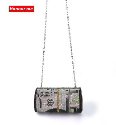 China High quality clutch purse 2021 crystal handbags fashion the latest 100 dollar bill rhinestone silver clutch purse women purse for sale