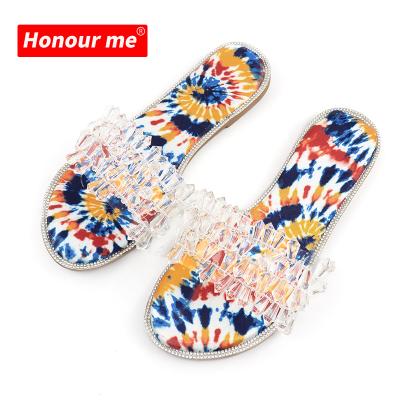 China 2021 Summer Fashion Trend Clear Luxury Flat Women's Slides Clear Faux Stone Wholesale Women's Slippers Diamond Sandals sandalias de mujer Trendy for sale