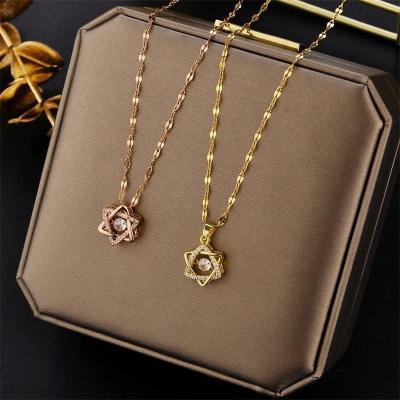 China Vintage Fashion Shinny Women Jewelry Cavity CZ Star Necklace Stainless Steel Zircon Pendant Gold Plated Star Necklace for sale