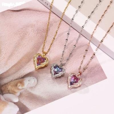 China Vintage Fashion Gemstone Pendant Heart Of Ocean Necklace Stainless Steel Gold For Women 2022 for sale