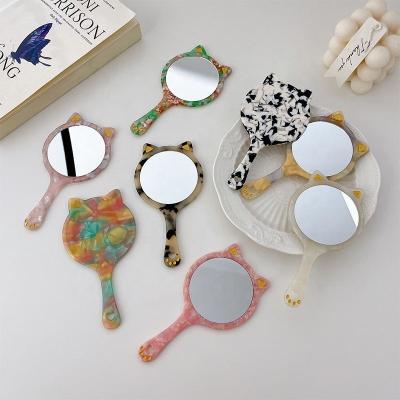 China 2022 European and American Style Acetate Sheet Marble Soft Pattern Mirror Retro Pocket Cat Portable Cosmetic Makeup Mirror Cute With Handle for sale