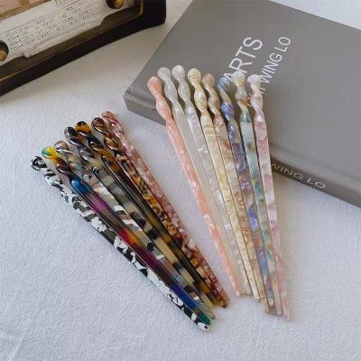 China Retro Style Hair Decoration Girl's Tortoiseshell Soft Hair Pin Stick Simple Marble Acetate Hairpin for sale