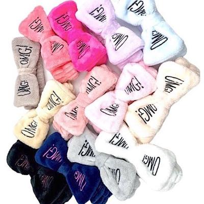 China Popular Cute Embroidered OH MY GOD Letter Bow Knot Hair Wrap Hair Wrap Flannel Makeup Spa Elastic Headbands For Girls for sale