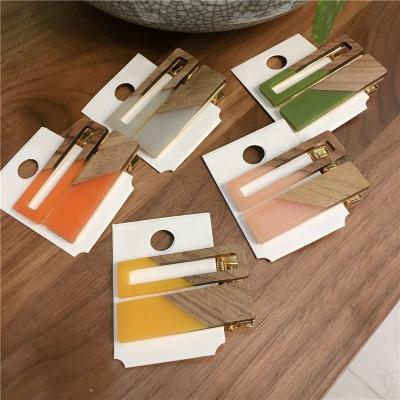 China Real Jelly Color Hair Clip Fashion Resin Hair Decoration Resin Wooden Hair Clips Water Simple Wooden Drop Barrette For Women for sale