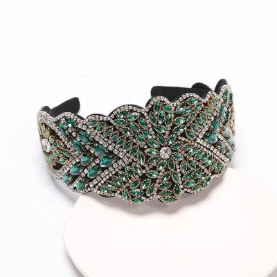 China Full Diamond Hairband Fancy Luxury Brand green rhinestone headbands European and American style glitter with rhinestone for women for sale