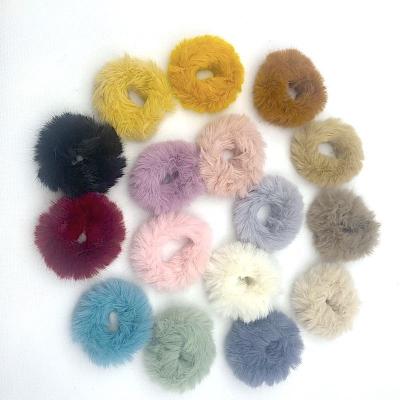 China Wholesale Custom Simple Solid Color Ponytail Holder Faux Fur Scrunchies Women Hair Ties Elastic Accessories For Girls for sale