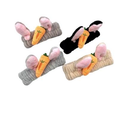 China 2021 Cute Vintage Rabbit Ear Carrot Headdress Winter Hair Belt Wash Face Coral Fleece Towel Girl Hairbands Cosmetic For Kids for sale