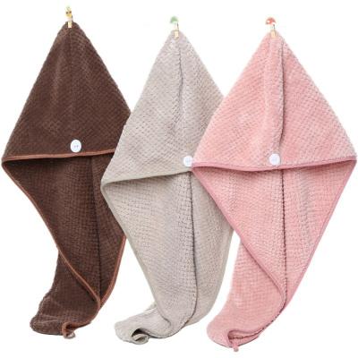 China QUICK DRY Custom Super Absorbent Soft Magic Spa Women&'s Turban Soft Quick Dry Towel With Buttons Twist Wrap Microfiber Hair Towel for sale