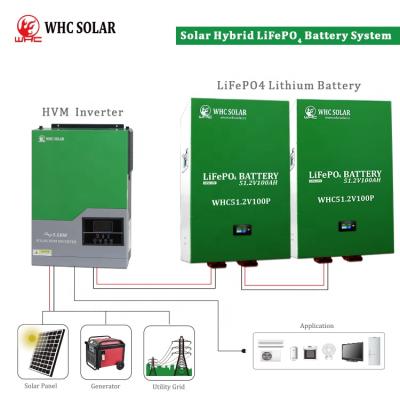 China Long cycle life WHC 51.2v 100ah lithium iron phosphate battery SOLAR powerwall LiFePO4 lithium ion batteries for solar power system for sale