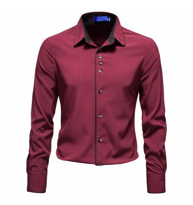 China OEM/ODM anti-pilling men's business shirts stand up collar long sleeves 100% cotton solid color dress shirts for men for sale