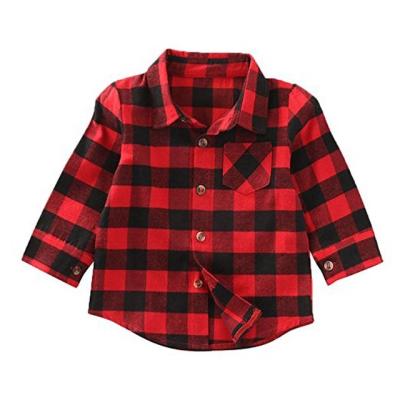 China Boys Red Kids Fashion Flannel Long Sleeve Anti-wrinkle Black Check Baby Shirt for sale