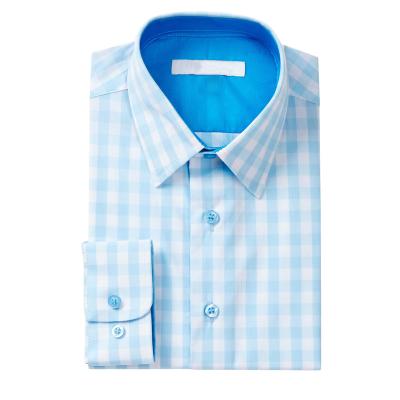 China Anti-pilling Light Blue Gingham Check Kids Shirt Pattern for sale