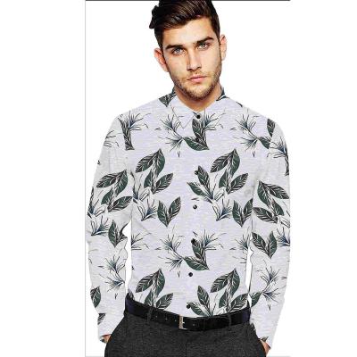 China Fashion office anti-pilling printing casual shirt printing button turn-down slim men long sleeves men's shirt for sale