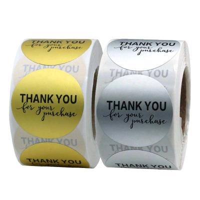 China 1inch 500pcs/roll Round Gold Silver Waterproof Self Adhesive Aluminum Foil Thank You For Your Purchase Stickers for sale