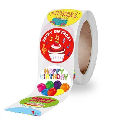 China 500PCS/Roll Waterproof 8 Styles Kawaii Happy Birthday Cake Around Stickers For Party Gift Baking Wrapping And Decoration for sale