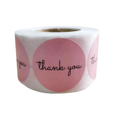 China 1.5 inch heat sensitive around 500pcs per roll pink thank you gift packaging label adhsive paper stickers for sale