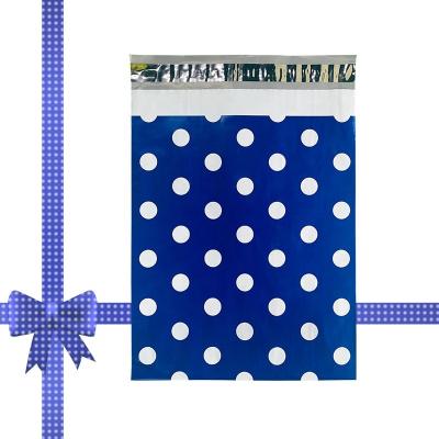 China Waterproof& New Style Polka Dot Print Poly Mailers Self Mailing Mailer Packet Dustproof Blue Adhesive Seal Bag Gift Postal Messenger Storage Bags for sale