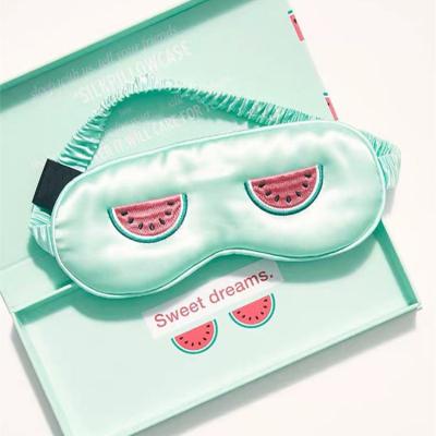 China custom Anti-wrinkle embroidery logo travel silk eye mask set sleep blindfold silk luxury printed 100% mulberry silk eyemask for sale