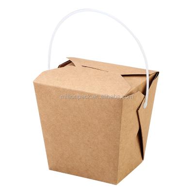 China Eco-Friendly Stored Disposable 16oz Handle Kraft Paper Biodegradable Disposable Takeaway Plastic Food Container for sale